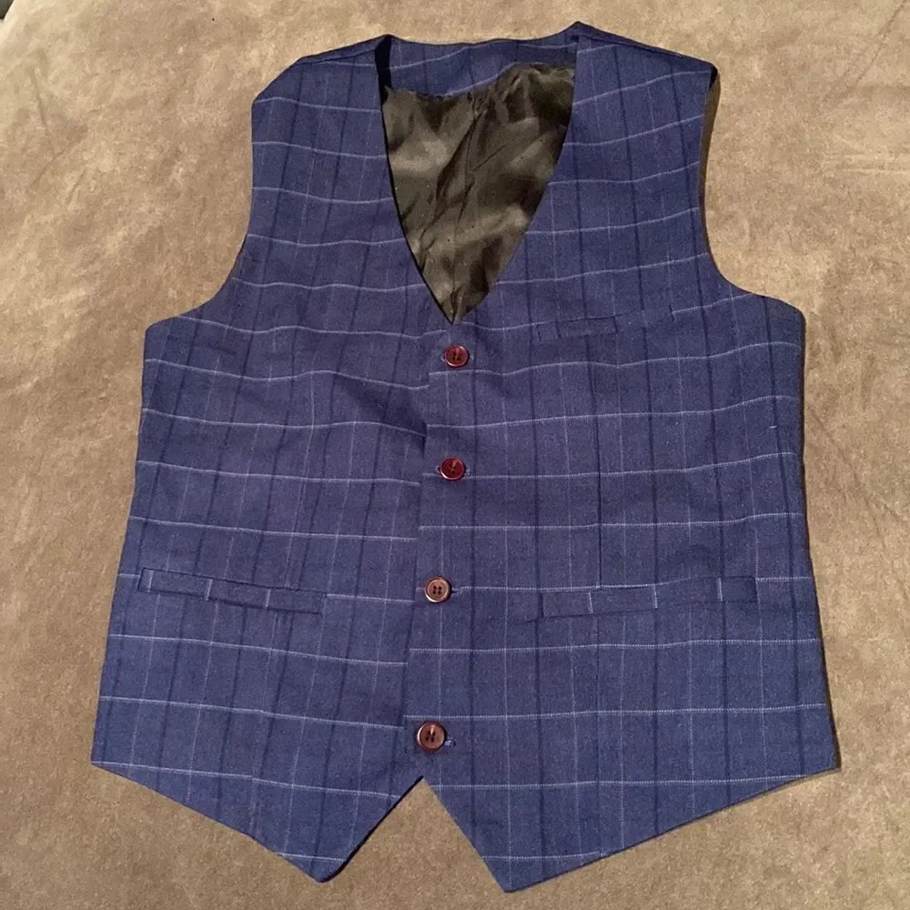 Men’s Plaid Suit Jacket & Vest Single Breasted One Button Business Size 32 NWT